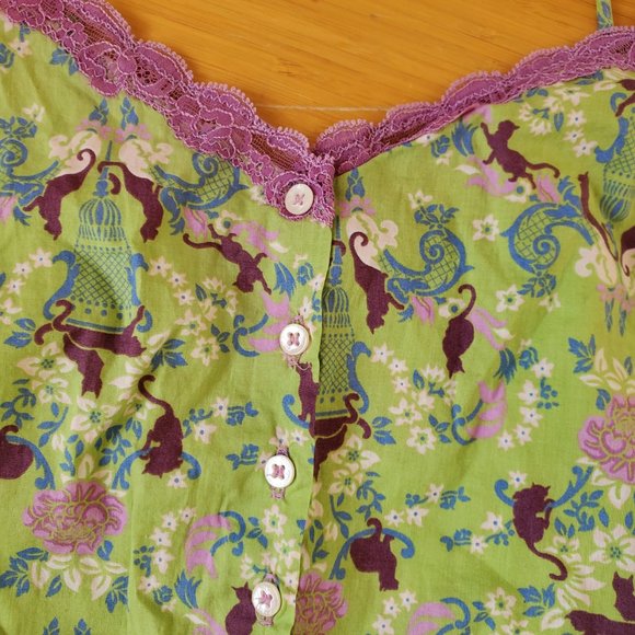 Princess Tam Tam Green Cats Lace Cotton Camisole XS/SMALL France - Picture 2 of 3